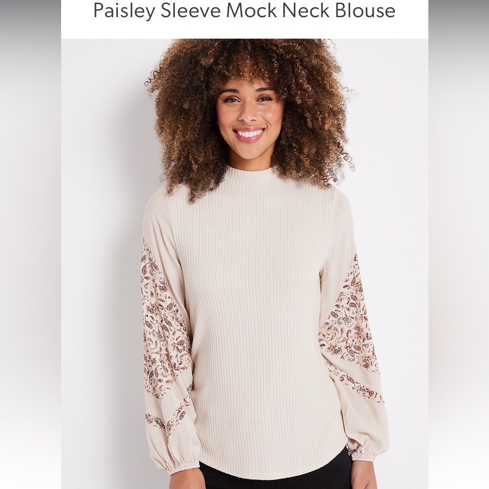 Maurices Paisley Sleeve Mock Neck Blouse - Size XS